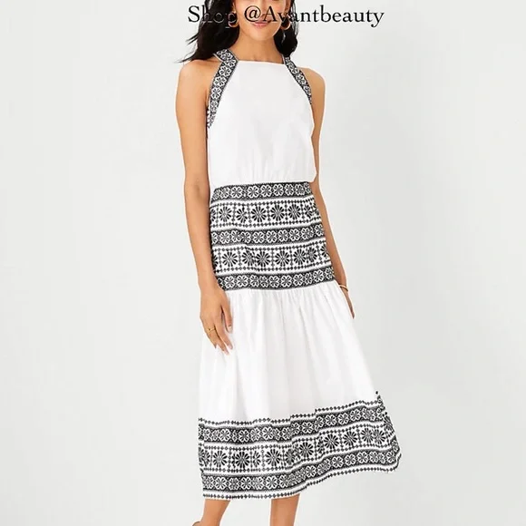 Ann Taylor | Dresses | Petite Embroidered Halter Maxi Dress Nwt Ann Taylor  White Black Floral 2 Petite | Poshmark